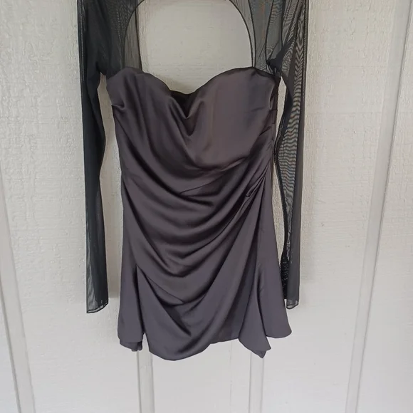 Alieva Maya Draped Corset Mini Dress Size L Women Long Sleeve Silk Satin Black - Picture 4 of 14